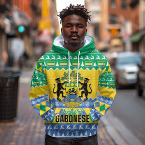 Afro Gabon Christmas Hoodie Joyeux Noel Coat Of Arms - African Pattern