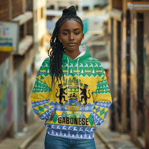 Afro Gabon Christmas Hoodie Joyeux Noel Coat Of Arms - African Pattern