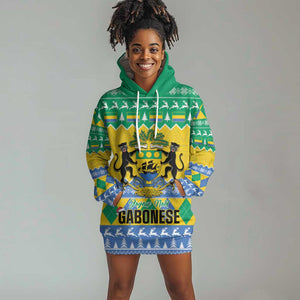 Afro Gabon Christmas Hoodie Dress Joyeux Noel Coat Of Arms - African Pattern