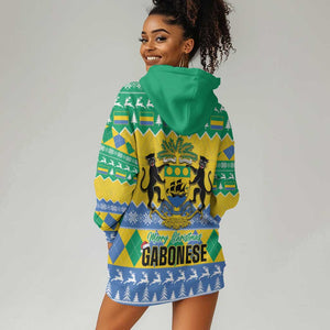 Afro Gabon Christmas Hoodie Dress Joyeux Noel Coat Of Arms - African Pattern