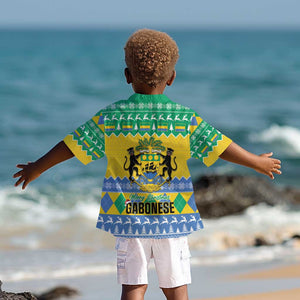 Afro Gabon Christmas Kid Hawaiian Shirt Joyeux Noel Coat Of Arms - African Pattern