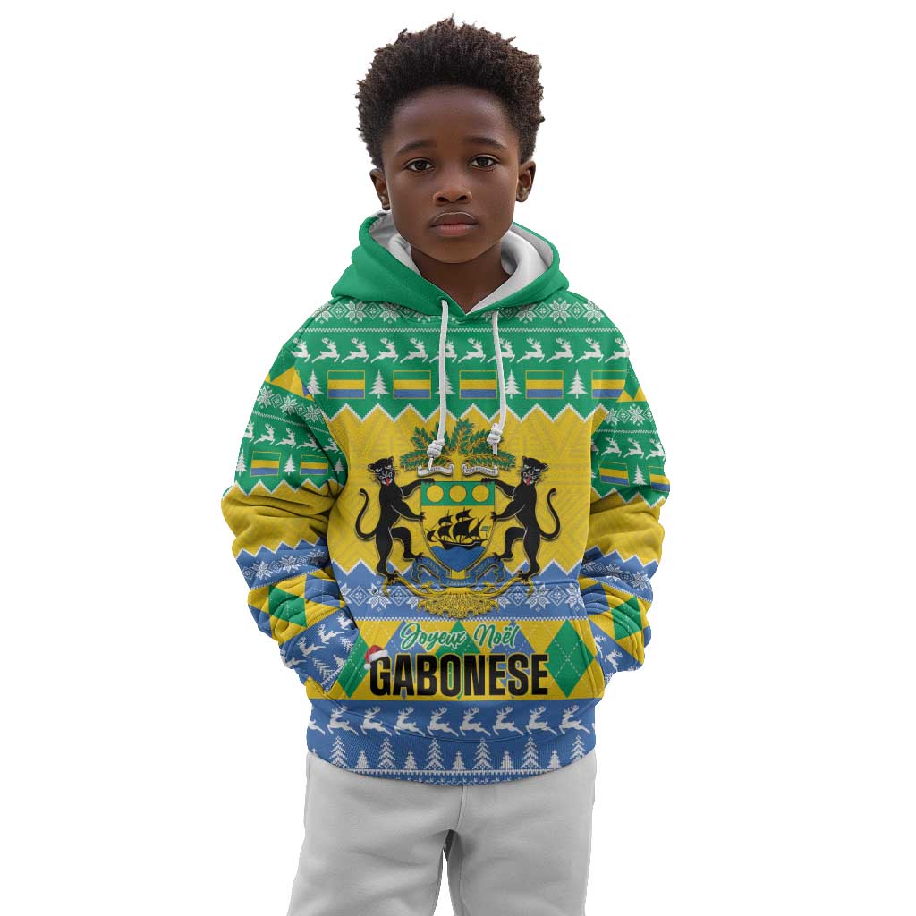 Afro Gabon Christmas Kid Hoodie Joyeux Noel Coat Of Arms - African Pattern