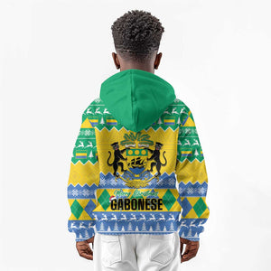 Afro Gabon Christmas Kid Hoodie Joyeux Noel Coat Of Arms - African Pattern