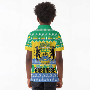 Afro Gabon Christmas Kid Polo Shirt Joyeux Noel Coat Of Arms - African Pattern