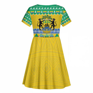 Afro Gabon Christmas Kid Short Sleeve Dress Joyeux Noel Coat Of Arms - African Pattern