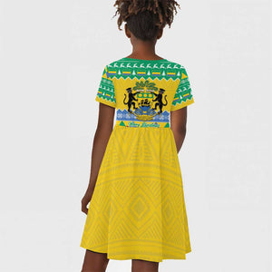 Afro Gabon Christmas Kid Short Sleeve Dress Joyeux Noel Coat Of Arms - African Pattern