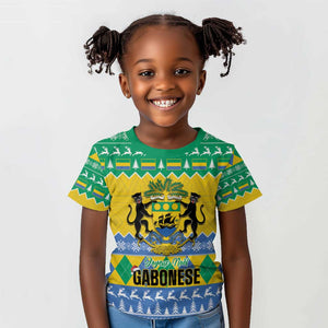 Afro Gabon Christmas Kid T shirt Joyeux Noel Coat Of Arms - African Pattern