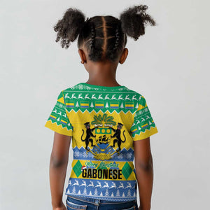 Afro Gabon Christmas Kid T shirt Joyeux Noel Coat Of Arms - African Pattern