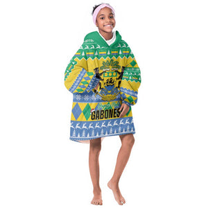 Afro Gabon Christmas Kid Wearable Blanket Hoodie Joyeux Noel Coat Of Arms - African Pattern