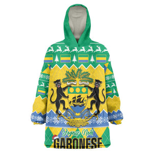 Afro Gabon Christmas Kid Wearable Blanket Hoodie Joyeux Noel Coat Of Arms - African Pattern