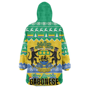 Afro Gabon Christmas Kid Wearable Blanket Hoodie Joyeux Noel Coat Of Arms - African Pattern