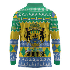 Afro Gabon Christmas Long Sleeve Polo Shirt Joyeux Noel Coat Of Arms - African Pattern