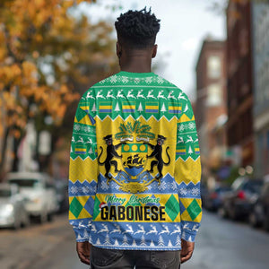 Afro Gabon Christmas Long Sleeve Shirt Joyeux Noel Coat Of Arms - African Pattern