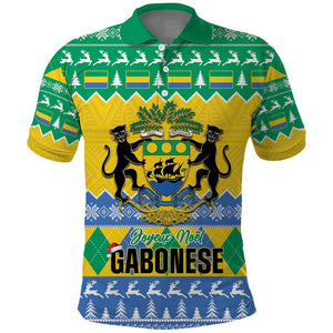 Afro Gabon Christmas Polo Shirt Joyeux Noel Coat Of Arms - African Pattern