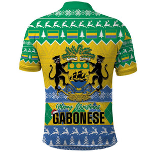 Afro Gabon Christmas Polo Shirt Joyeux Noel Coat Of Arms - African Pattern