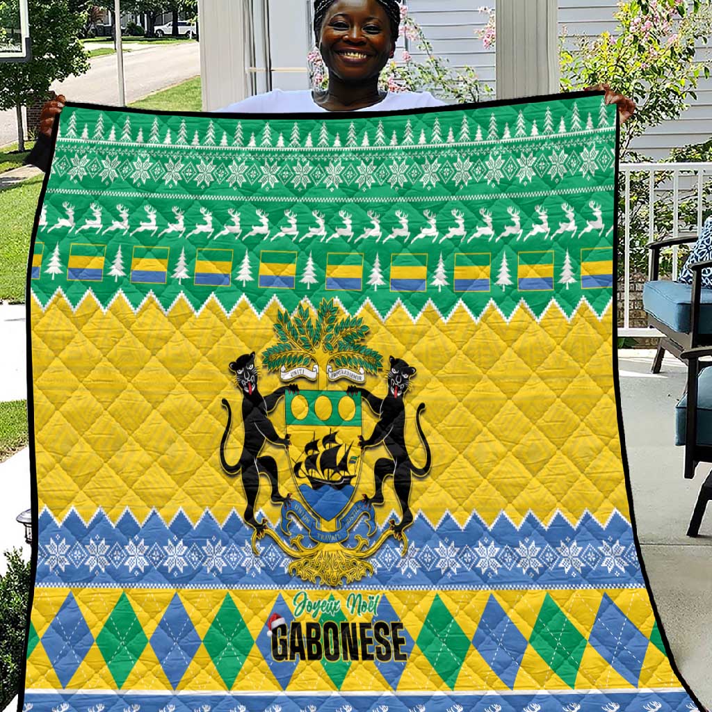 Afro Gabon Christmas Quilt Joyeux Noel Coat Of Arms - African Pattern