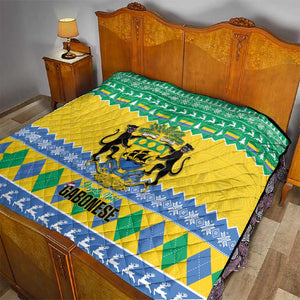 Afro Gabon Christmas Quilt Joyeux Noel Coat Of Arms - African Pattern