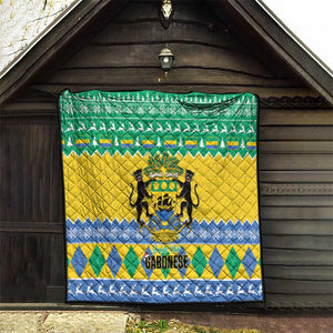 Afro Gabon Christmas Quilt Joyeux Noel Coat Of Arms - African Pattern