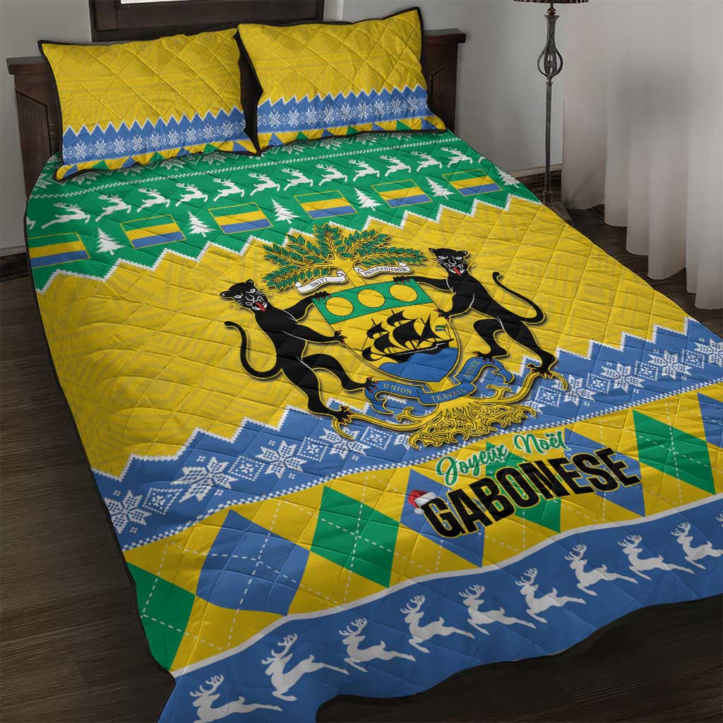 Afro Gabon Christmas Quilt Bed Set Joyeux Noel Coat Of Arms - African Pattern