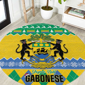 Afro Gabon Christmas Round Carpet Joyeux Noel Coat Of Arms - African Pattern