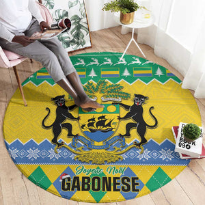 Afro Gabon Christmas Round Carpet Joyeux Noel Coat Of Arms - African Pattern