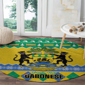 Afro Gabon Christmas Round Carpet Joyeux Noel Coat Of Arms - African Pattern