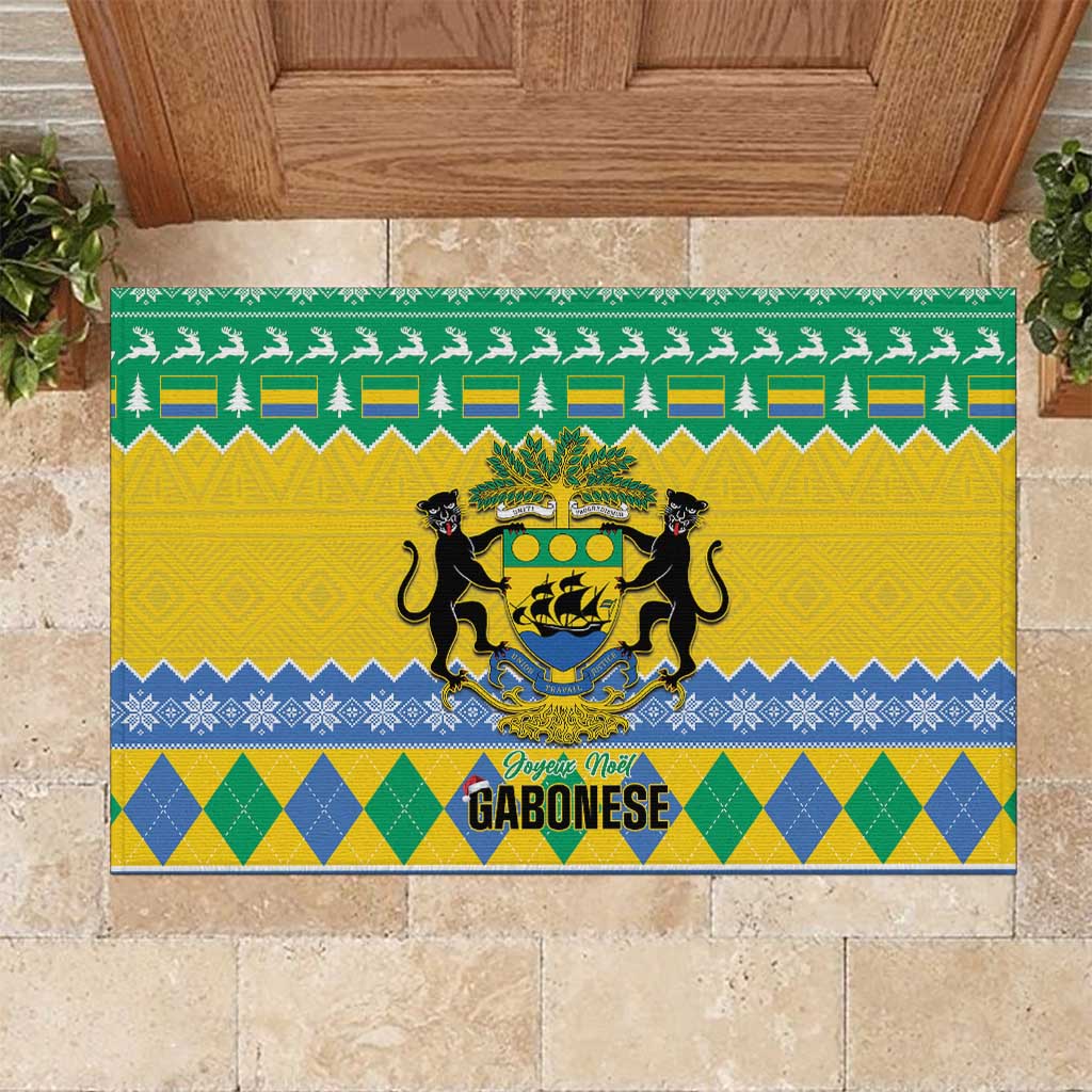 Afro Gabon Christmas Rubber Doormat Joyeux Noel Coat Of Arms - African Pattern