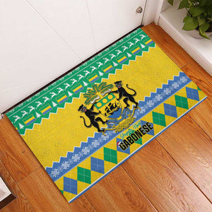 Afro Gabon Christmas Rubber Doormat Joyeux Noel Coat Of Arms - African Pattern