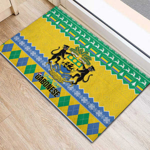 Afro Gabon Christmas Rubber Doormat Joyeux Noel Coat Of Arms - African Pattern