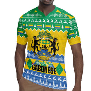 Afro Gabon Christmas Rugby Jersey Joyeux Noel Coat Of Arms - African Pattern