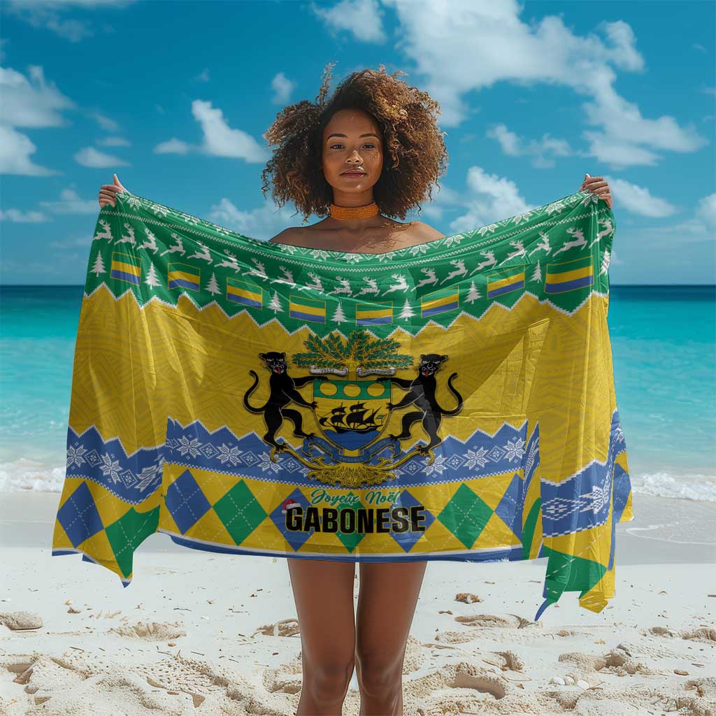 Afro Gabon Christmas Sarong Joyeux Noel Coat Of Arms - African Pattern