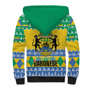 Afro Gabon Christmas Sherpa Hoodie Joyeux Noel Coat Of Arms - African Pattern