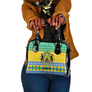 Afro Gabon Christmas Shoulder Handbag Joyeux Noel Coat Of Arms - African Pattern