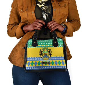 Afro Gabon Christmas Shoulder Handbag Joyeux Noel Coat Of Arms - African Pattern