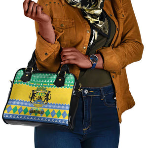 Afro Gabon Christmas Shoulder Handbag Joyeux Noel Coat Of Arms - African Pattern