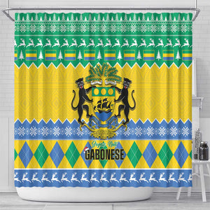 Afro Gabon Christmas Shower Curtain Joyeux Noel Coat Of Arms - African Pattern