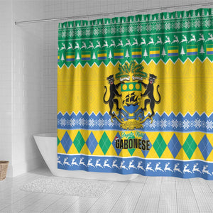 Afro Gabon Christmas Shower Curtain Joyeux Noel Coat Of Arms - African Pattern