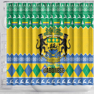 Afro Gabon Christmas Shower Curtain Joyeux Noel Coat Of Arms - African Pattern