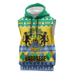 Afro Gabon Christmas Sleeveless Hoodie Joyeux Noel Coat Of Arms - African Pattern - African Pride