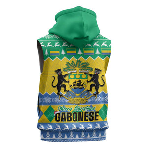 Afro Gabon Christmas Sleeveless Hoodie Joyeux Noel Coat Of Arms - African Pattern - African Pride