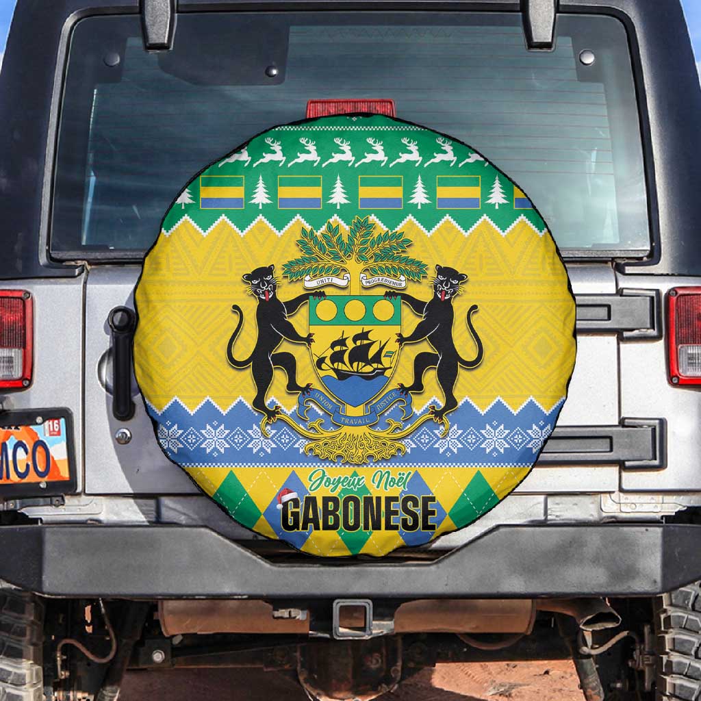 Afro Gabon Christmas Spare Tire Cover Joyeux Noel Coat Of Arms - African Pattern