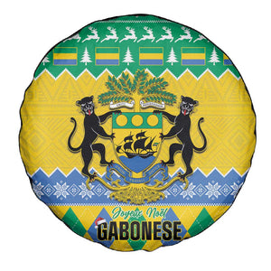 Afro Gabon Christmas Spare Tire Cover Joyeux Noel Coat Of Arms - African Pattern