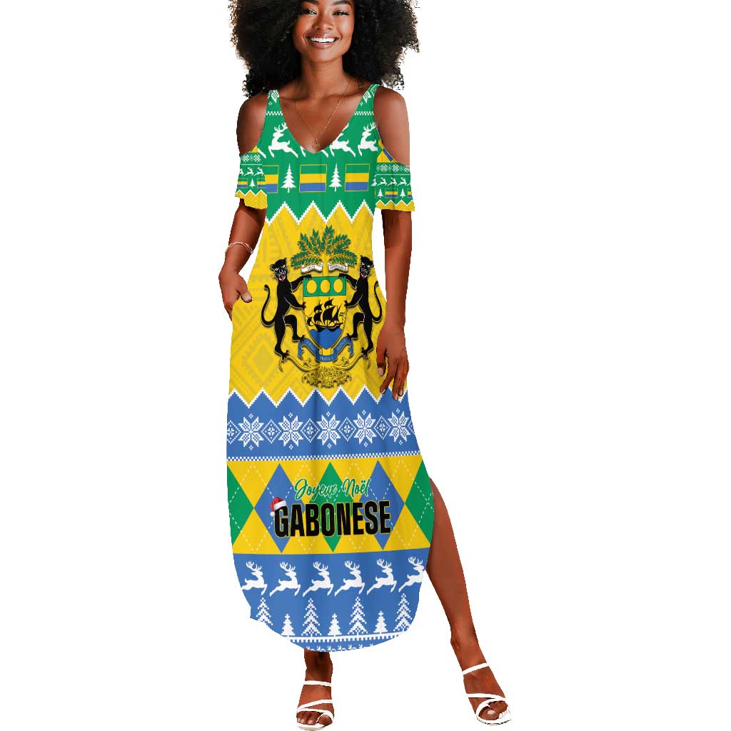 Afro Gabon Christmas Summer Maxi Dress Joyeux Noel Coat Of Arms - African Pattern