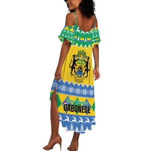 Afro Gabon Christmas Summer Maxi Dress Joyeux Noel Coat Of Arms - African Pattern