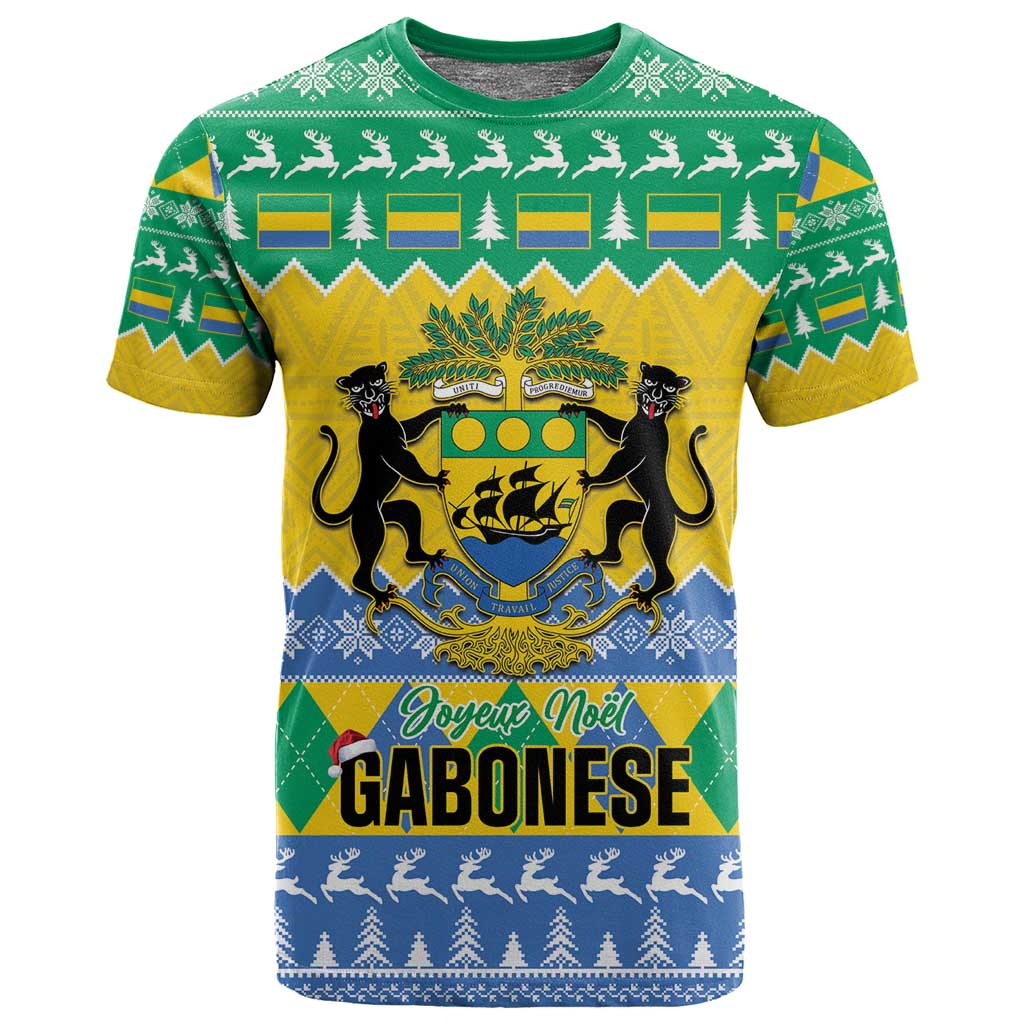 Afro Gabon Christmas T shirt Joyeux Noel Coat Of Arms - African Pattern