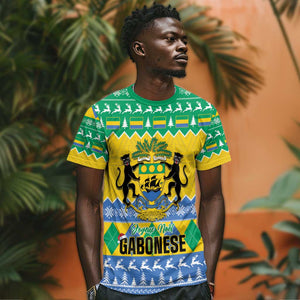 Afro Gabon Christmas T shirt Joyeux Noel Coat Of Arms - African Pattern