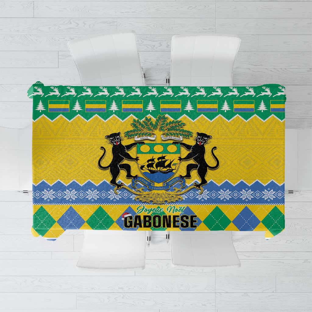 Afro Gabon Christmas Tablecloth Joyeux Noel Coat Of Arms - African Pattern