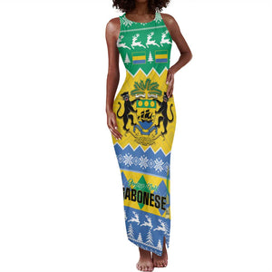 Afro Gabon Christmas Tank Maxi Dress Joyeux Noel Coat Of Arms - African Pattern