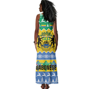 Afro Gabon Christmas Tank Maxi Dress Joyeux Noel Coat Of Arms - African Pattern