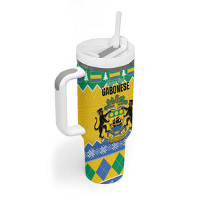 Afro Gabon Christmas Tumbler With Handle Joyeux Noel Coat Of Arms - African Pattern